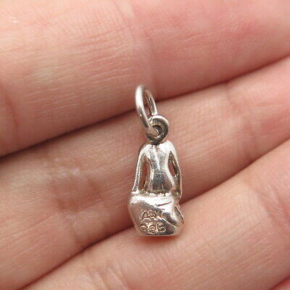 925 Sterling Silver Vintage Naked Sitting Girl Charm Pendant - Picture 2 of 8
